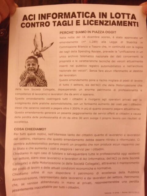 occupazione sede pd roma lavoratori aci informatica volantino